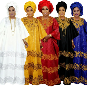 Robe africaine traditionnelle H&D 2026, nouveau style, broderie personnalisée, robe <span class=keywords><strong>bazin</strong></span> décontractée, robe <span class=keywords><strong>boubou</strong></span> avec foulard - Product Image 1