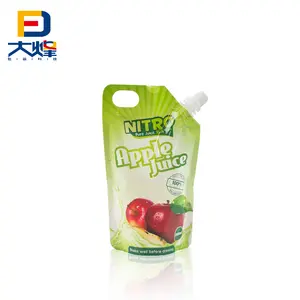 Sacchetto con beccuccio in plastica stampata personalizzata richiudibile con manico sacchetto di imballaggio per bevande succhi di frutta