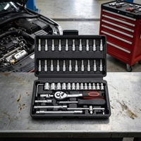 Jeu de clés à cliquet et douilles de 46 pièces, entraînement 1/4 pouce, flexible, kit d'outils de réparation automobile