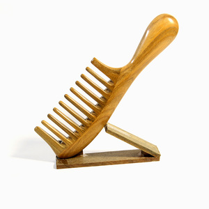 Sandalwood Wooden Massage <b>Comb</b> <b>Wide</b> Teeth U Shape Handmade For Hair Scalp Care 15-20Cm - Product Image 1
