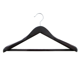 Exquisite Contoured Chocolate Finish Solid Wood Chrome Hook VIP Lounge Dark Brown Wood <b>hangers</b> manufacturer - Product Image 1