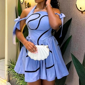 Nouvelle Robe Plissée Estivale pour Femme à Col Halter Imprimé, Bretelles à Nouer, Taille Haute, Tendance - Product Image 2