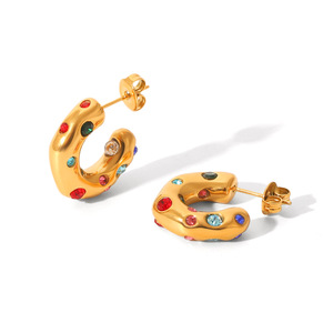 18 Karat Gold Edelstahl Mode Ohrringe Wasserdicht Anlauf frei Hypo allergene Zirkon Perle C-förmige Creolen - Product Image 6