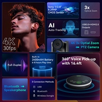 Caméra PTZ 4K à suivi automatique IA avec zoom optique 3X et kit microphone de conférence Bluetooth pour réunions Zoom et Teams
