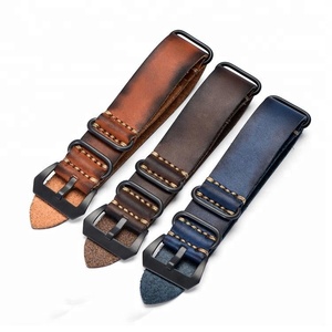 20mm 22mm 24mm Zulu <span class=keywords><strong>NATO</strong></span> Vintage Fait Main En <span class=keywords><strong>Cuir</strong></span> Pleine fleur <span class=keywords><strong>Bracelet</strong></span> de Montre - Product Image 1