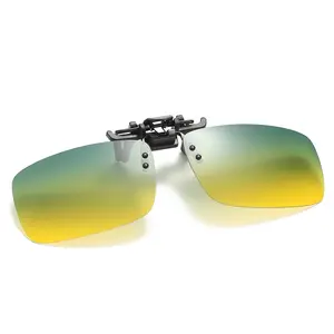 근시 안경에 레트로 편광 클립 옐로우 데이 나이트 비전 UV400 렌즈 스퀘어/파일럿 남성용 선글라스 뒤집기