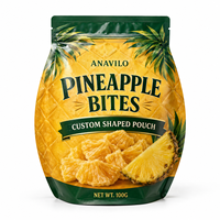 Op maat gemaakte bedrukte verpakkingstas, staande pouch met hersluitbare ritssluiting voor gedroogde ananas fruit snacks, eigen label