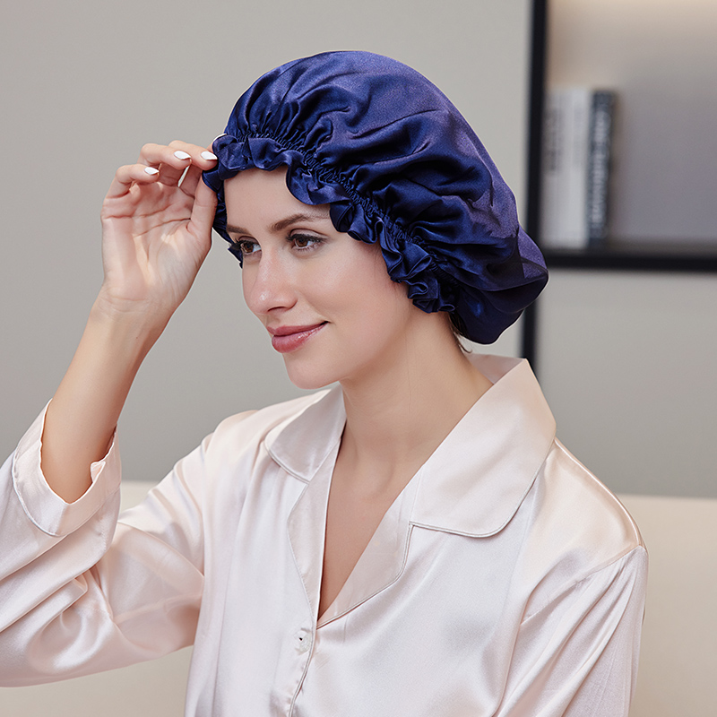 Double layer Silk Dark blue Bonnet