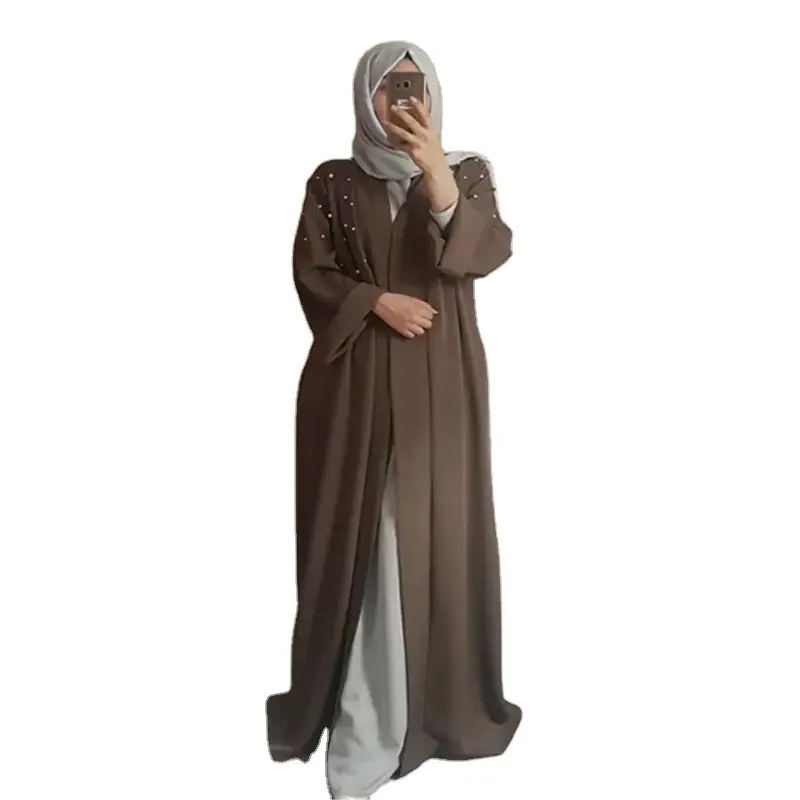 Whosale Hot Sale Abaya Dubai 2023 Luxe Lagere Prijs Islam Kaftan Vesten Moslim Kralen Parels Dames Open Abaya