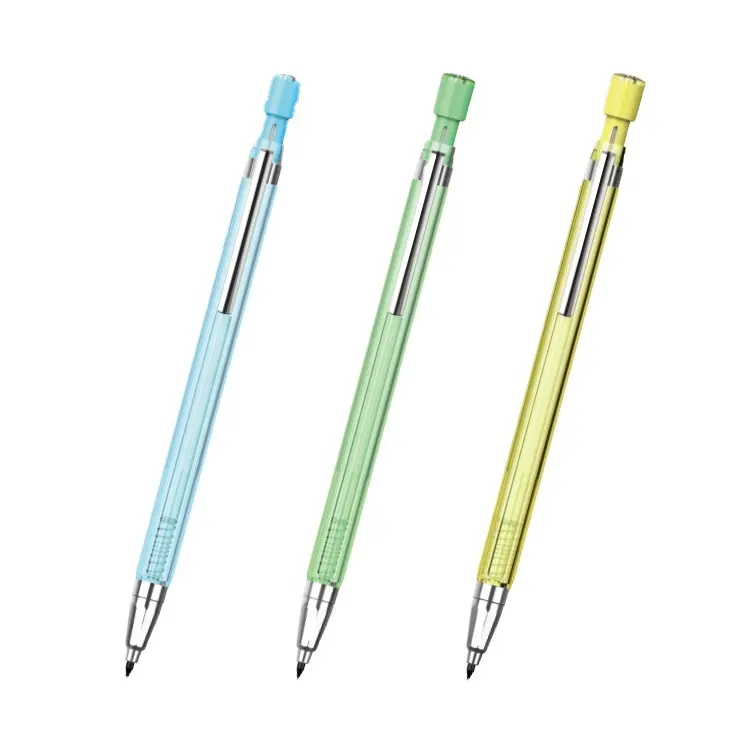 G-22170 Laras Transparan 2.0Mm 2B, Pensil Mekanis Otomatis Dapat Ditarik dengan Klip Logam