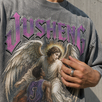 T-shirt unisexe surdimensionné personnalisé 300 g/m² en coton épais avec impression graphique DTG, délavage acide et strass vintage