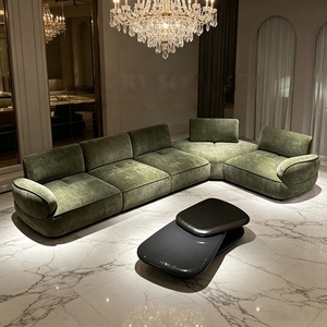 Ensemble de canapés modulaires en tissu vert olive, revêtement imperméable et écologique pour salon moderne - Product Image 1