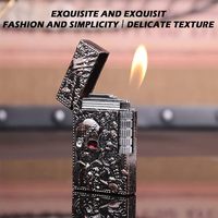Briquet antique sculpté en forme de crâne, briquets en métal vintage cool rechargeables