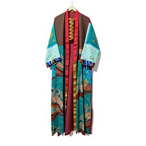 Vintage Silk Saree Made Women Nightwear Nightgowns Kimonos <b>Robes</b> for <b>Beach</b> Wear Indoor Floral Printed Cotton Kimono Bathrobe - Product Image 1