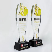 Trophée de tennis en cristal en forme de raquette en métal doré Design Sense pour compétitions sportives avec base noire