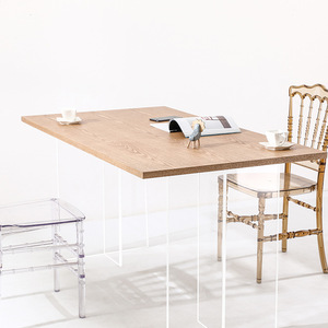 Mesa de Comedor Flotante Acrílica Minimalista Moderna con Tapa de Madera Natural, Rectangular, Estable, Mueble para Sala de Estar - Product Image 3