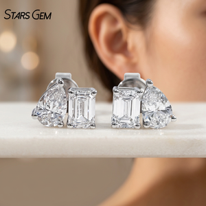 Starsgem Toi Et Moi Earrings Emerald Cut Lab Grown diamond 10K White Gold Stud Earrings Women's Anniversary - Product Image 4