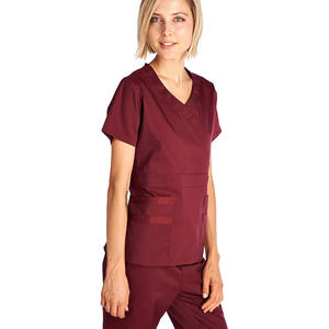 Uniformes médicaux écologiques pour femmes avec col en V pour le personnel hospitalier Ensembles de gommage en tissu tissé - Product Image 4
