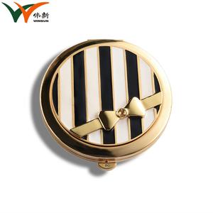Round Cute Mini Decorative Soft Enamel Solid Bowknot Gold Metal <b>Compact</b> Makeup <b>Mirrors</b> - Product Image 2