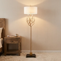 Lampadaire de Luxe Doré à Branches en Cristal avec Abat-jour en Tissu, Luminaire LED Moderne pour Hôtel, Villa, Salon, Chambre, Coin