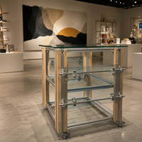 Étagère de présentation en profilé aluminium, sur pied, à trois niveaux, avec roulettes mobiles, pour rangement de salon et table de rangement