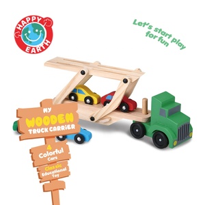 Happy Earth-Camión de transporte de madera, juguete de 4 Mini coches coloridos, juego de transporte de vehículos de empuje educativo, niños pequeños en edad preescolar - Product Image 3