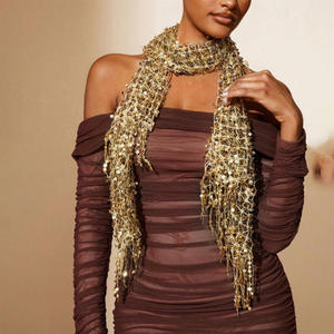 شال نسائي فاخر مزين بالترتر مع أهداب للعروس ووصيفات العروس، كيب زفاف ذهبي براق بتصميم عتيق، وشاح للحفلات - Product Image 3