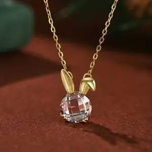 Dylam 2023 Cute Design Fine Jewelry Natural Rouge Rabbit Animal Pendant Necklace 925 Sterling Silver 18K Gold Plated Necklaces