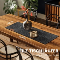 Chemin de table lavable en feutre découpé au laser de 100x30 cm avec étiquette en cuir pour table à manger
