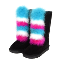Femmes réel fourrure de renard bottes fourrure moelleux court neige botte en peluche mi-mollet bottes chaud confortable extérieur fourrure de raton laveur chaussures plates