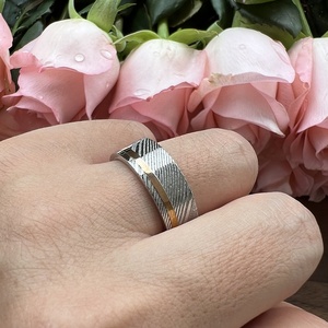 Bandas de boda de oro rosa de 8mm para hombre <span class=keywords><strong>y</strong></span> mujer, anillo de acero de Damasco, corte de tubo de <span class=keywords><strong>dos</strong></span> tonos, mate pulido brillante, confort Fit - Product Image 4