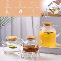 1000ml 1600ml Teko Air Kaca Borosilikat Tinggi Ramah Lingkungan Buatan Tangan, Aman untuk Kompor, dengan Tutup Bambu
