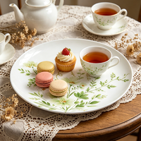 Assiette ronde en mélamine de 8 pouces, motif floral, design botanique blanc et vert, assiette à salade et à dessert pour les fêtes, la restauration
