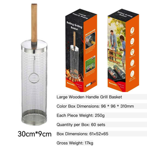 2 uds., cesta redonda para parrilla de barbacoa de acero inoxidable, cesta para parrilla rodante para accesorios de Camping, barbacoa para <span class=keywords><strong>asar</strong></span> <span class=keywords><strong>carne</strong></span> - Product Image 4