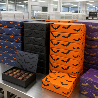 Boîte à chocolat personnalisée pour Halloween, boîte cadeau en papier rigide avec motif de chauve-souris, emballage de luxe pour bonbons en gros, OEM ODM, écologique