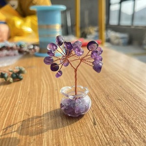 Améthyste naturelle cristal pierre précieuse argent arbre Feng Shui énergie élément décoratif Base en verre améliorant la richesse chance pour la décoration intérieure - Product Image 5