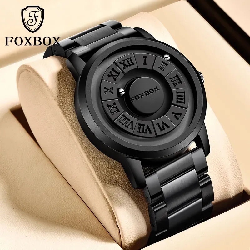 Foxbox Horloge Lige Creatieve Magnetische Stalen Bal Quartz Horloges Voor Mannen Skelet Concept Magnetische Kracht Waterdicht Polshorloge Heren