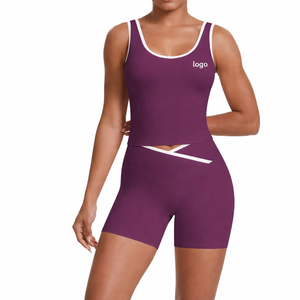 Conjunto de Yoga de 2 Piezas para Mujer, Cintura Alta, <span class=keywords><strong>en</strong></span> Nailon y Spandex con Contraste de Color, Espalda Cruzada, para Gimnasio, Running y Fitness - Product Image 1