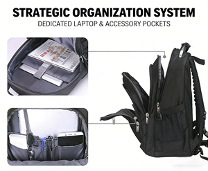 Mochila con Logotipo Personalizado para Oficina y Ordenador Portátil, Morral Impermeable de Viaje para Hombre, Mochila de Negocios en Negro - Product Image 3