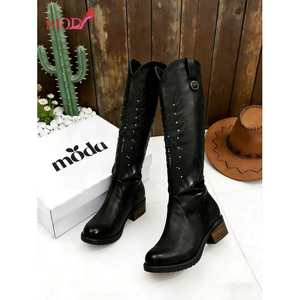 Botas Altas hasta la Rodilla para Mujer, de Microfibra Elástica, Tacón Plano de 1 cm, Decoración con Remaches, Forro Acolchado, para Uso en Días Festivos - Product Image 5