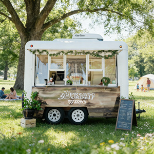 ZOWN Espresso Food Trailer Enclosed Towable Outdoor Catering Cart with Wooden <b>Panel</b> Design and Serving <b>Window</b> - Product Image 1