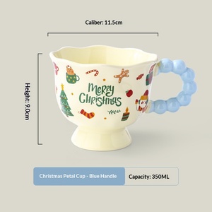 Merry Christmas <b>Ceramic</b> <b>Mug</b> Set With Red Beaded Handle Cartoon Design For Party Use - Product Image 3