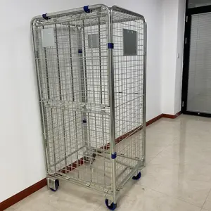 High Quality Security Designed 4 Sides Nestable Roll Cage With Base For Supermarket Roll Cage
