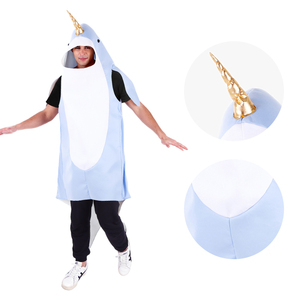 Costume de narval à capuche bleu clair avec cornes dorées pour les fêtes sur le thème de l'océan, approvisionnement en gros - Product Image 3