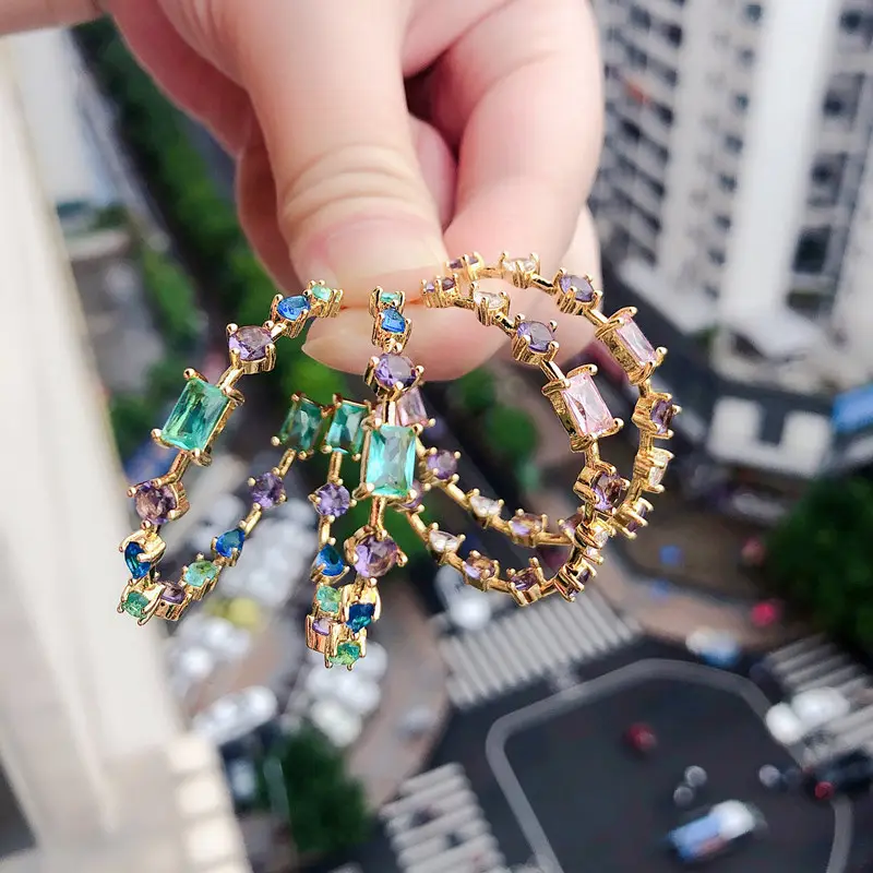 Foxi Vrouw Mode Vergulde Sieraden Rainbow Crystal Stud Oorbellen Goedkope Groothandel