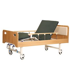 Cama de hospital de madera apta para personas mayores SLH 005 para adultos y ancianos con respaldo ajustable y ruedas - Product Image 1