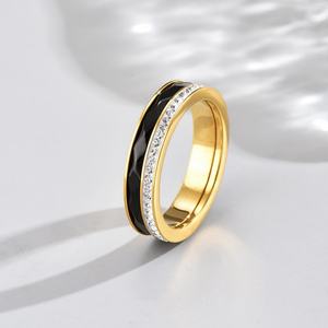 Anillo de Acero Inoxidable Giratorio con Diamantes de Corte Brillante en Fila Única, Moderno y Sencillo, para Bodas Románticas - Product Image 3