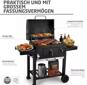 Barbecue à charbon de bois XXL moderne de qualité supérieure avec roues, surface de cuisson 57x42cm, en acier inoxydable, chariot de barbecue portable avec étagères latérales - Product Image 6