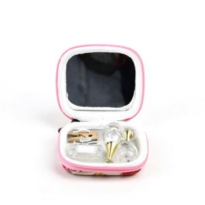Bolsa de Cosméticos de Cuero Rosa Mini Personalizada, Organizador de Maquillaje EVA Rígido Impermeable, Espejo con Cierre de Cremallera, Estuche de Maquillaje Moderno - Product Image 1