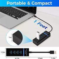 USB 3,0 Hub de 4 puertos 1ft Cable extendido 5Gbps Multiport USB Splitter para Laptop MacBook Pro Flash Drive Cámara Ratón-Stock SD